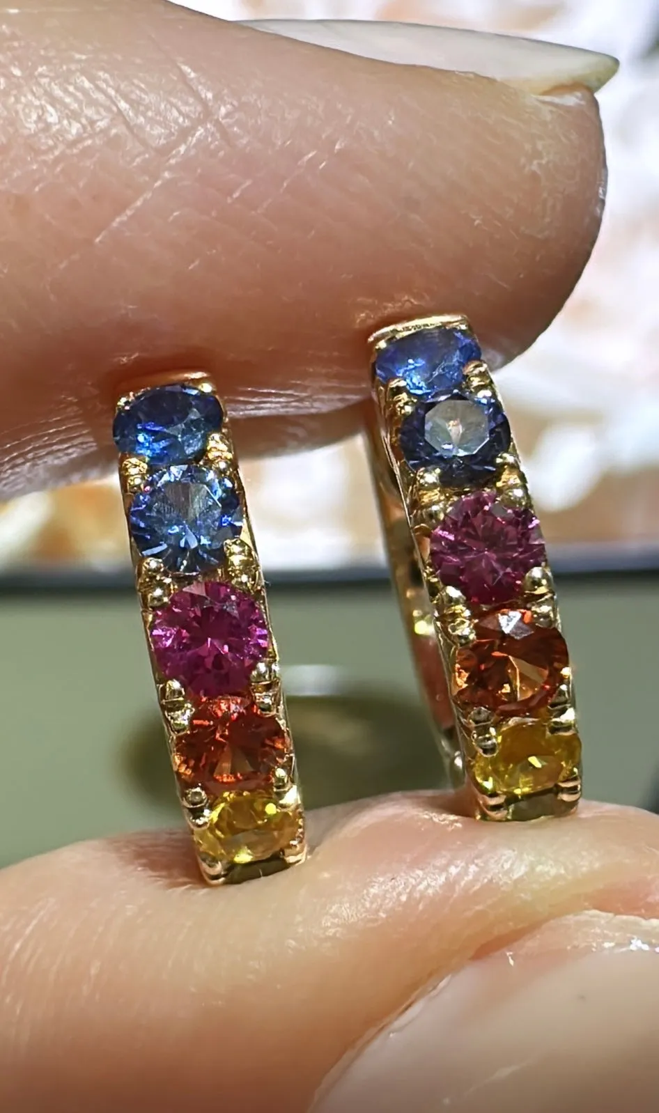 0.41carat Rainbow Sapphire Rose Gold Huggie Hoop Earrings