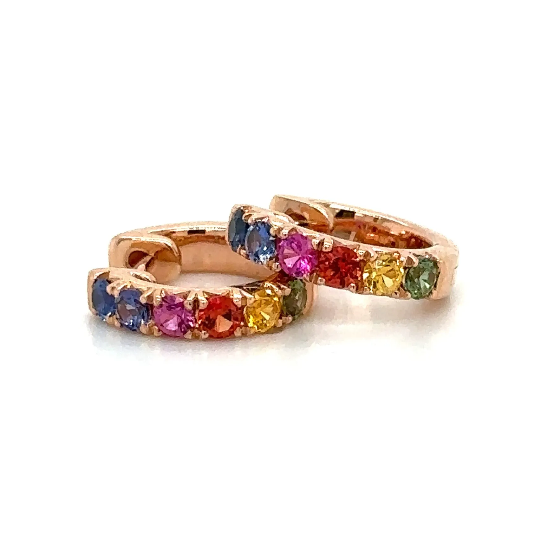 0.41carat Rainbow Sapphire Rose Gold Huggie Hoop Earrings