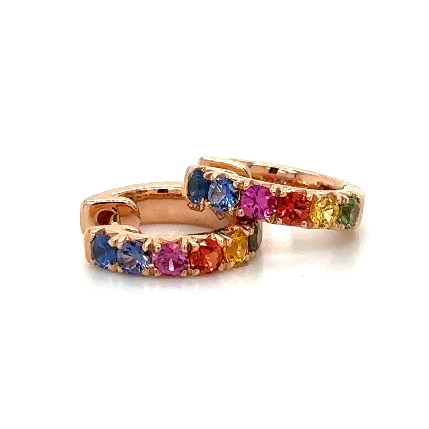 0.41carat Rainbow Sapphire Rose Gold Huggie Hoop Earrings