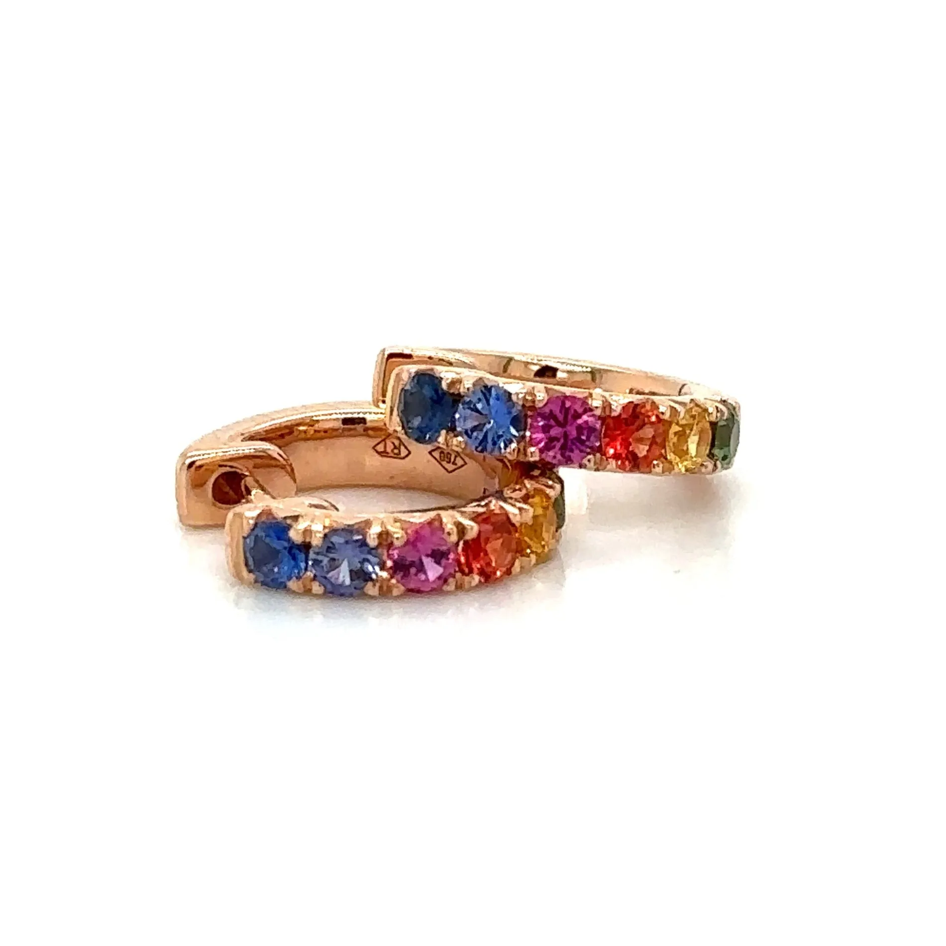 0.41carat Rainbow Sapphire Rose Gold Huggie Hoop Earrings