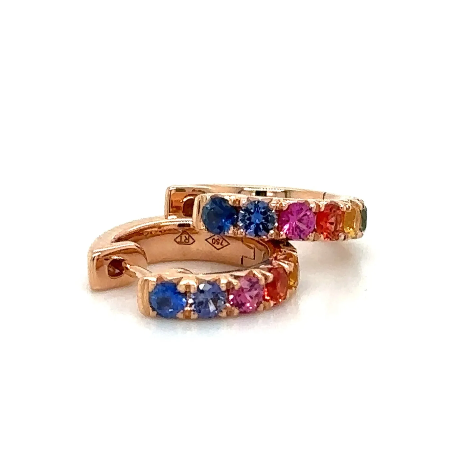 0.41carat Rainbow Sapphire Rose Gold Huggie Hoop Earrings