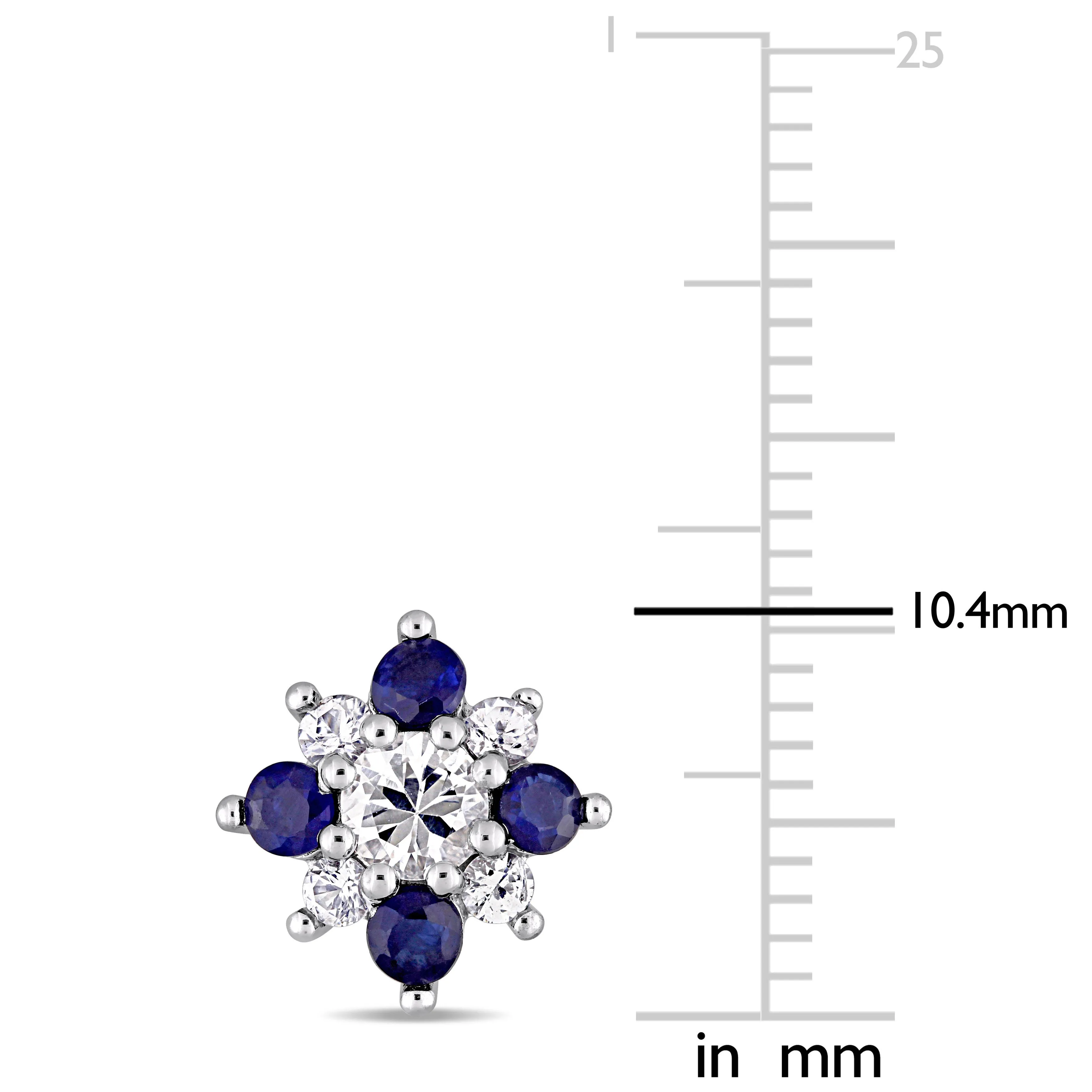 1 3/5 C TGW Blue and White Sapphire Floral Stud Earrings in 14KWhite Gold