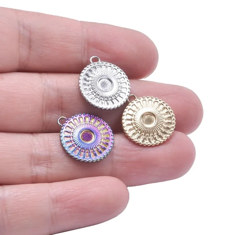 1 Piece 17*19mm 304 Stainless Steel 18K Gold Plated Solid Color Pendant