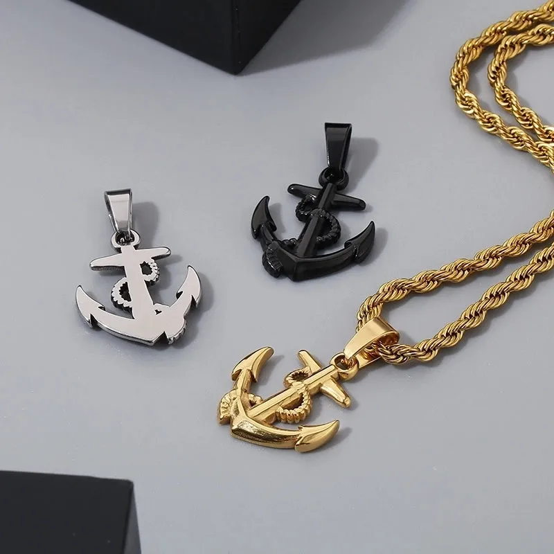 1 Piece 21*17mm 600*3mm 304 Stainless Steel 18K Gold Plated Anchor Pendant Chain