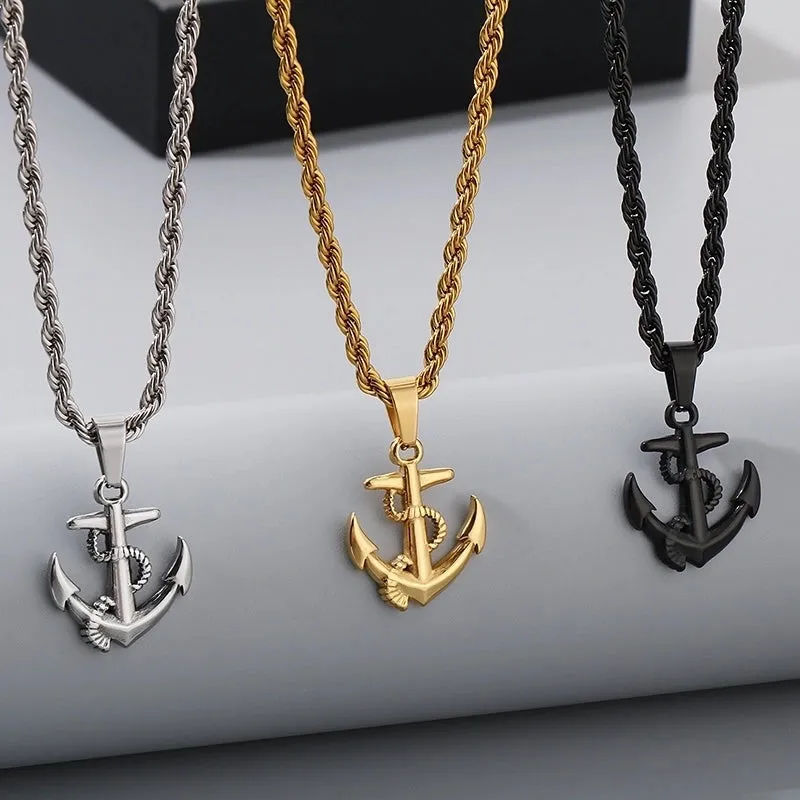 1 Piece 21*17mm 600*3mm 304 Stainless Steel 18K Gold Plated Anchor Pendant Chain