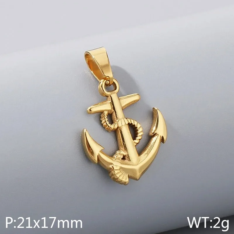 1 Piece 21*17mm 600*3mm 304 Stainless Steel 18K Gold Plated Anchor Pendant Chain