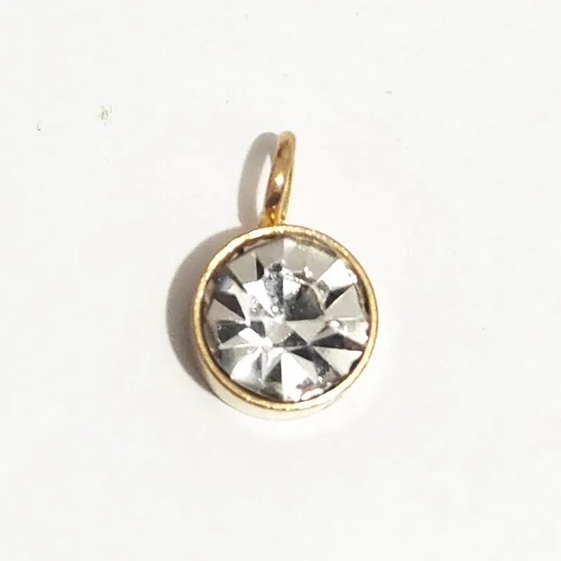 1 Piece 6*9mm 304 Stainless Steel Rhinestones Birthstone Round Pendant