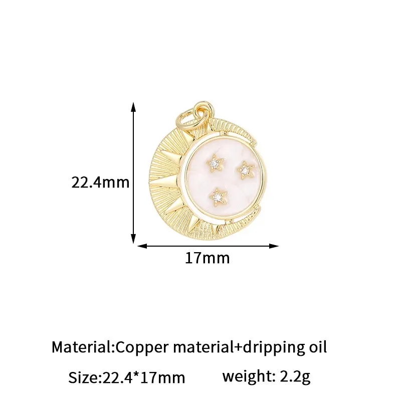 1 Piece Copper 14K Gold Plated Sun Star Moon Pendant