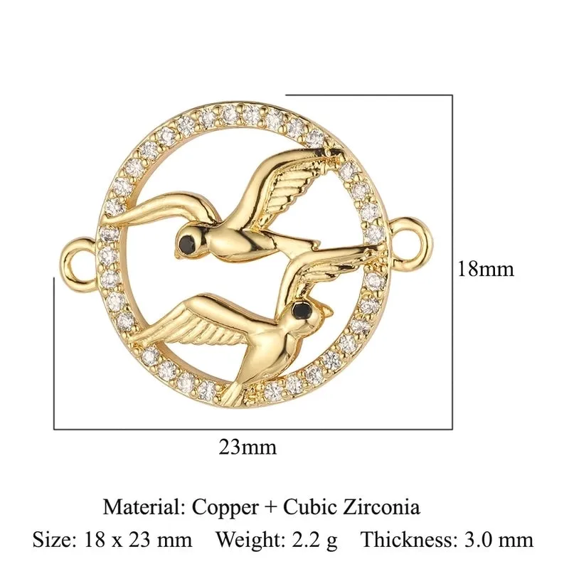 1 Piece Copper Zircon 18K Gold Plated Heart Shape Bee Butterfly