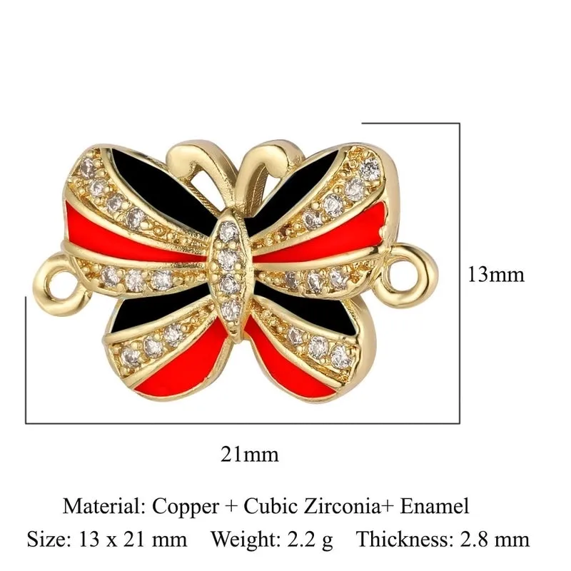 1 Piece Copper Zircon 18K Gold Plated Heart Shape Bee Butterfly