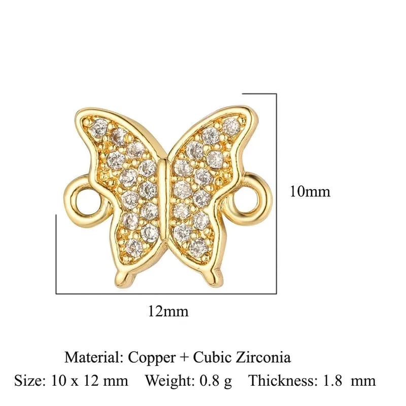 1 Piece Copper Zircon 18K Gold Plated Heart Shape Bee Butterfly