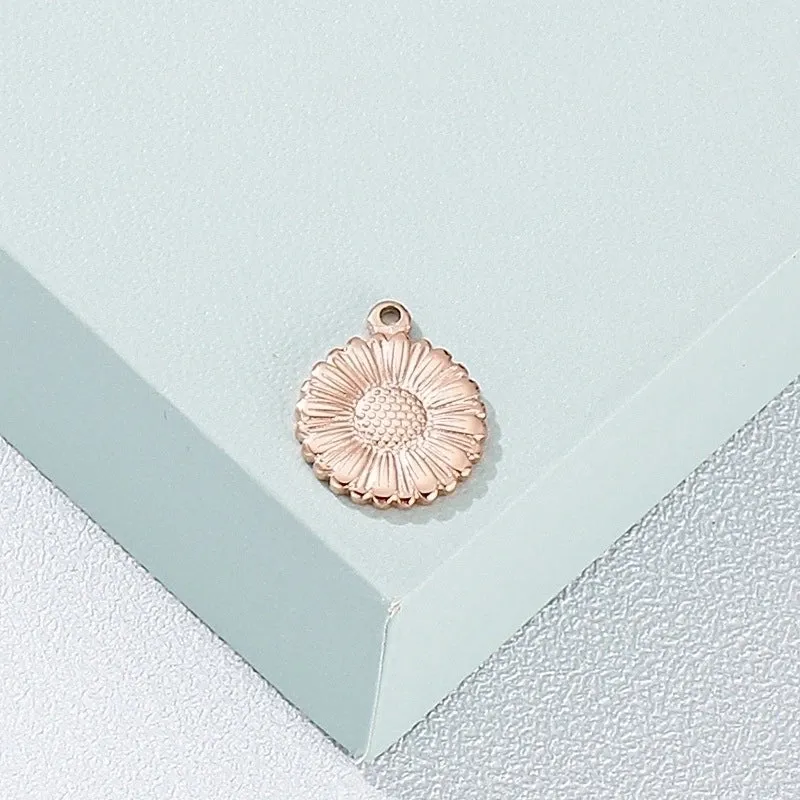 1 Piece Stainless Steel 18K Gold Plated Sunflower