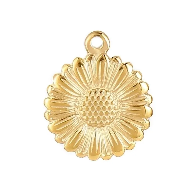 1 Piece Stainless Steel 18K Gold Plated Sunflower