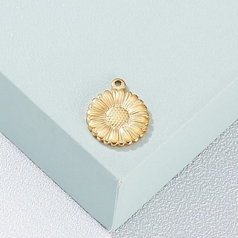 1 Piece Stainless Steel 18K Gold Plated Sunflower