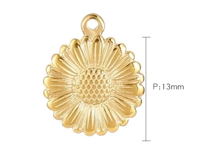 1 Piece Stainless Steel 18K Gold Plated Sunflower