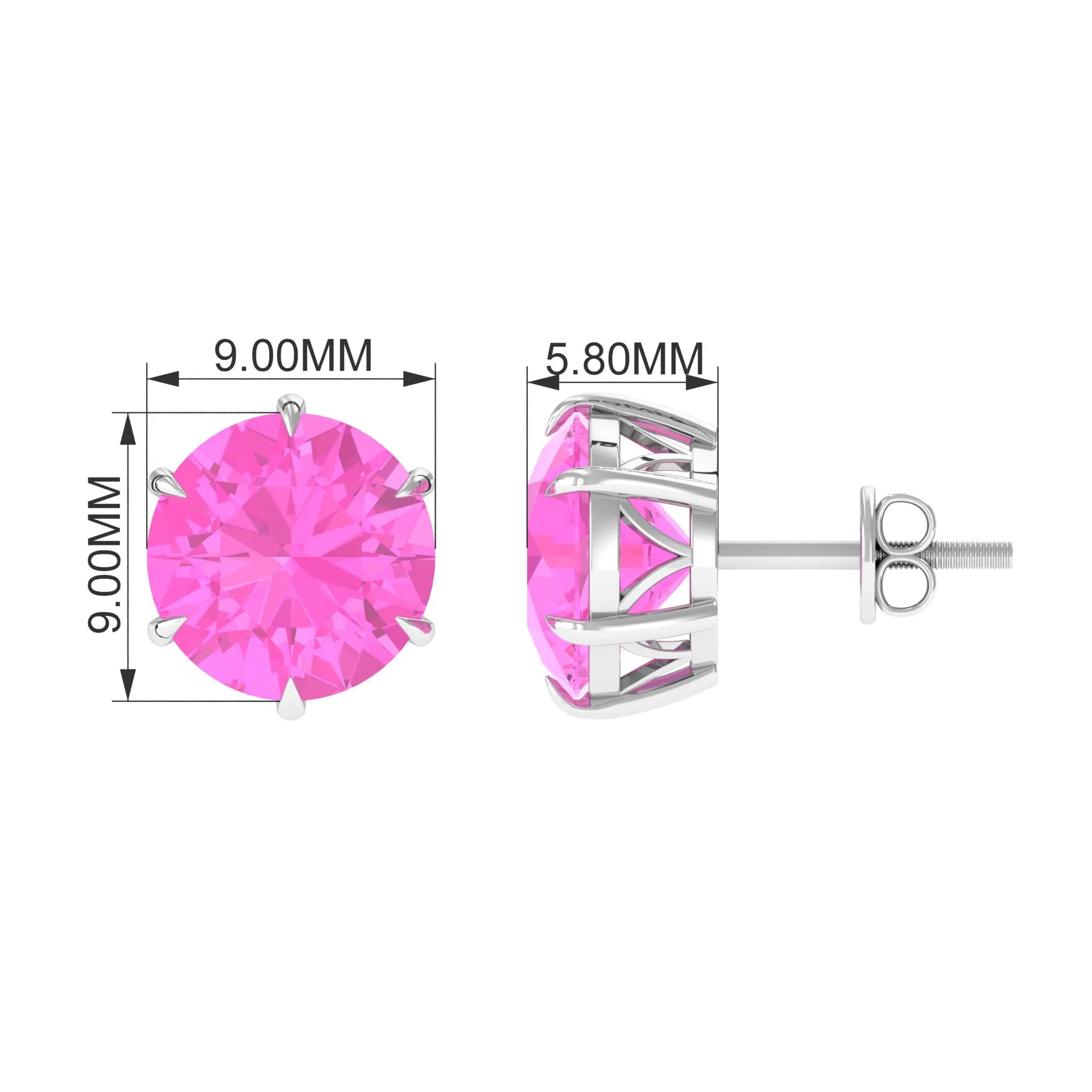 10 MM Round Created Pink Sapphire Solitaire Stud Earrings