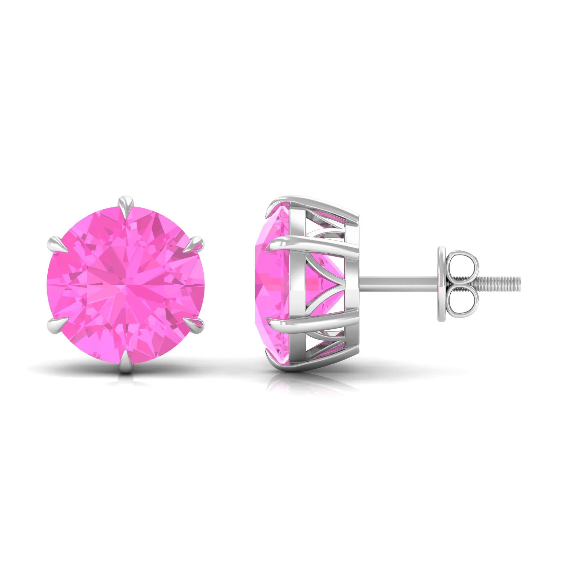 10 MM Round Created Pink Sapphire Solitaire Stud Earrings