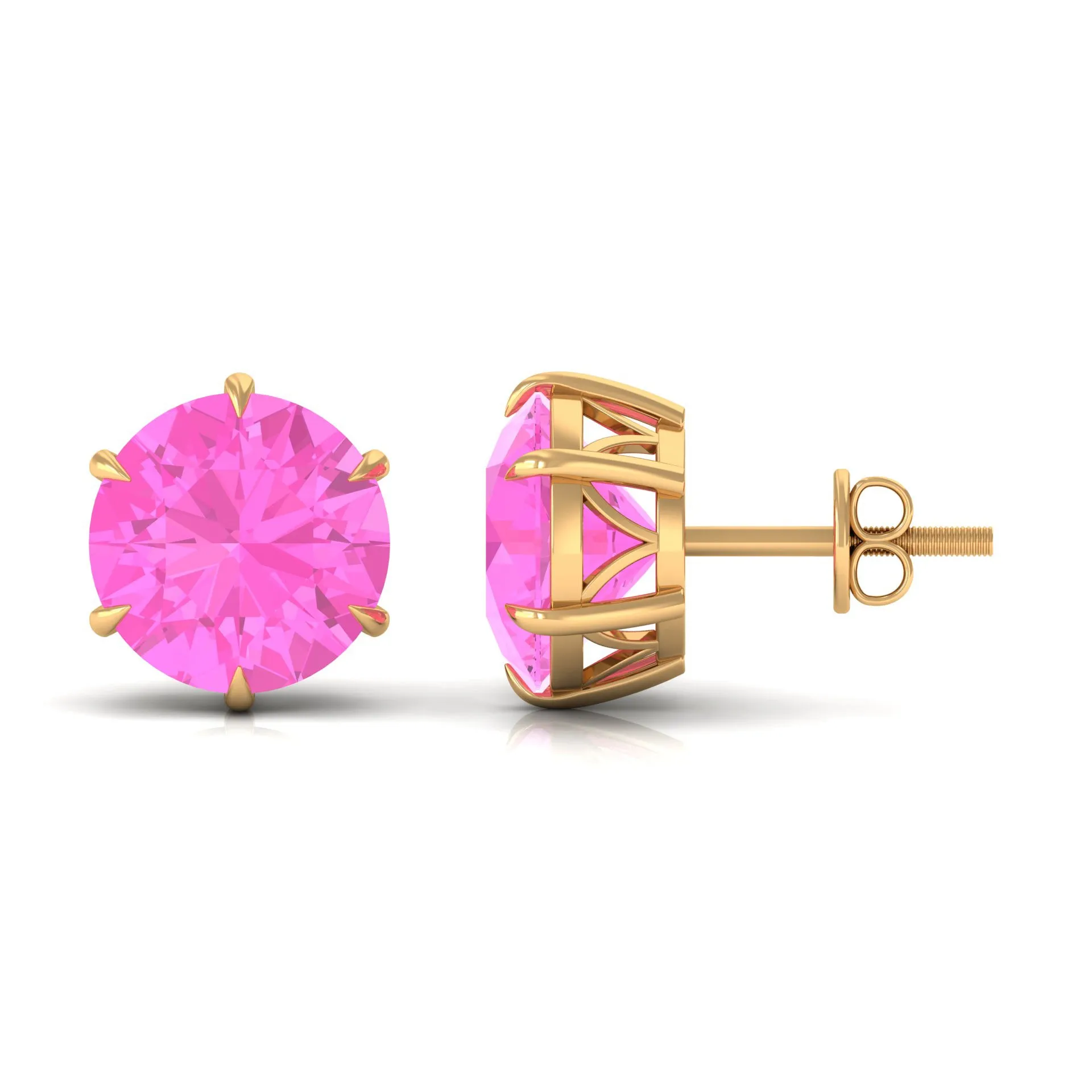 10 MM Round Created Pink Sapphire Solitaire Stud Earrings