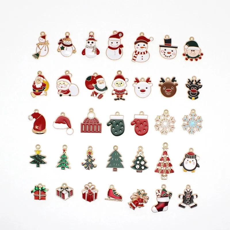 10 PCS/Package 15*15mm 18*33mm 20*22MM Alloy Rhinestones Christmas Tree Santa Claus Elk Pendant