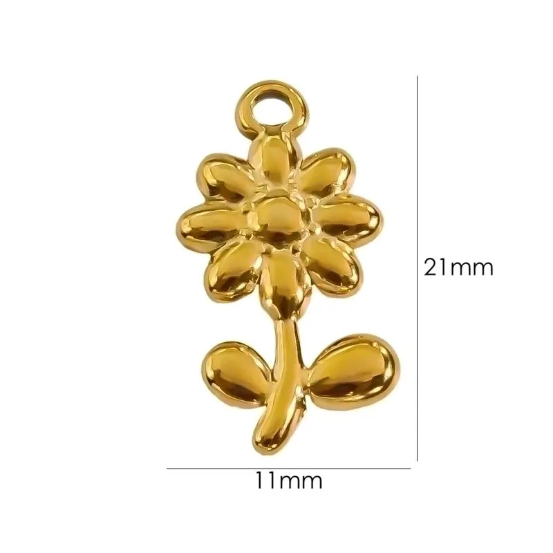 10 PCS/Package 304 Stainless Steel 14K Gold Plated Gesture Starfish Flower Beads