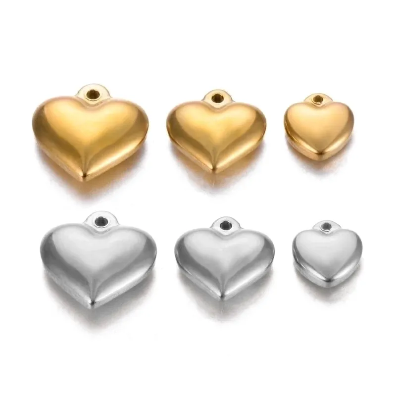 10 Pcs/package Simple Style Heart Shape Stainless Steel Plating Pendant Jewelry Accessories