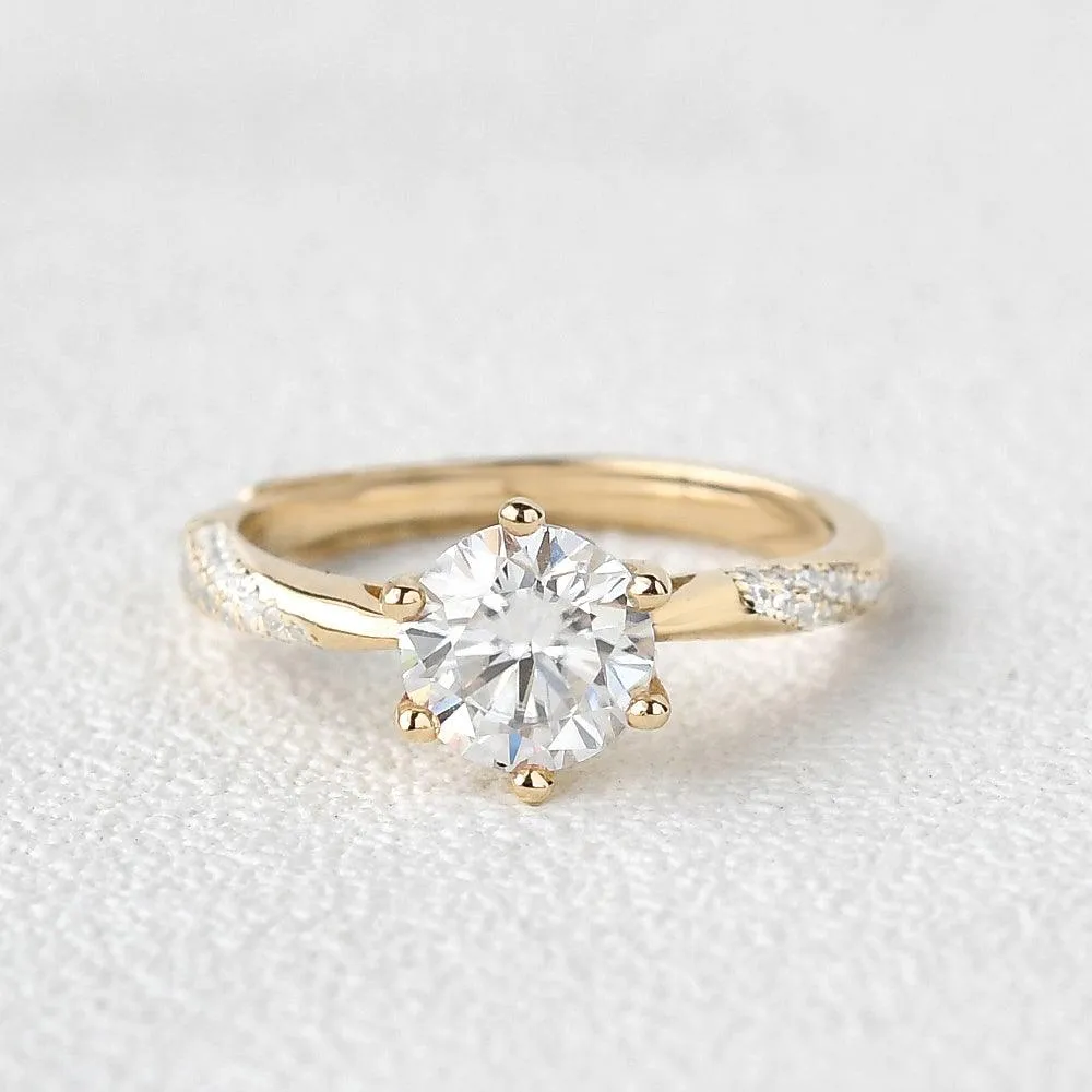 1.0ct Round Cut Moissanite Six-prong Vintage Solitaire Ring