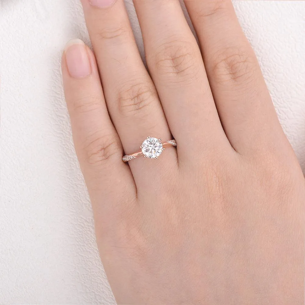 1.0ct Round Cut Moissanite Six-prong Vintage Solitaire Ring