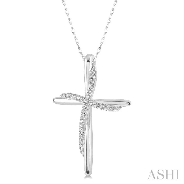 1/10 Ctw Round Cut Diamond Draped Cross Charm Pendant in 10K White Gold