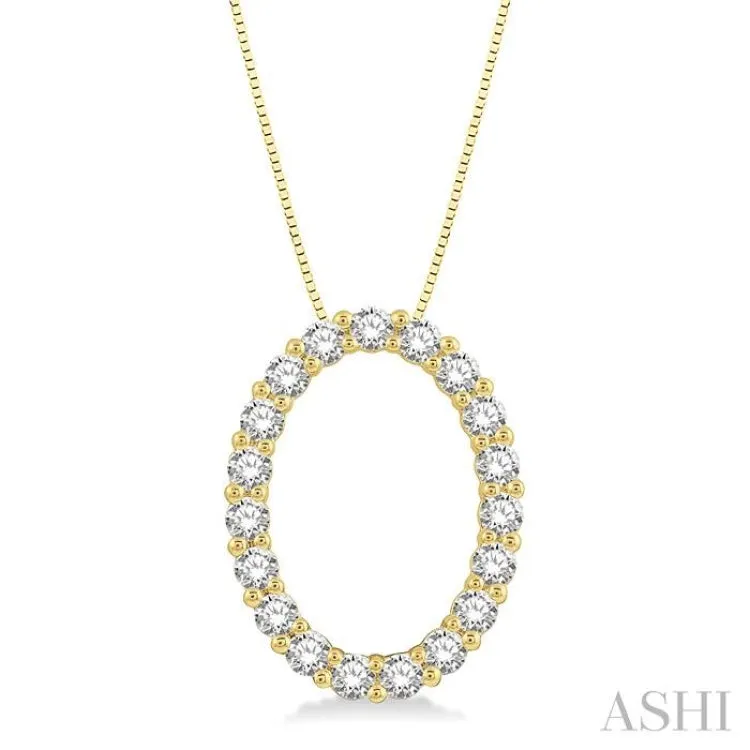 1/2 Ctw Oval Shape Window Round Cut Diamond Pendant With Chain in 14K Yellow Gold