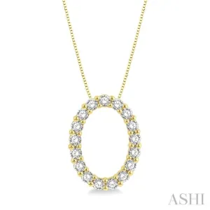 1/4 ctw Oval Shape Window Round Cut Diamond Pendant With Chain in 14K Yellow Gold