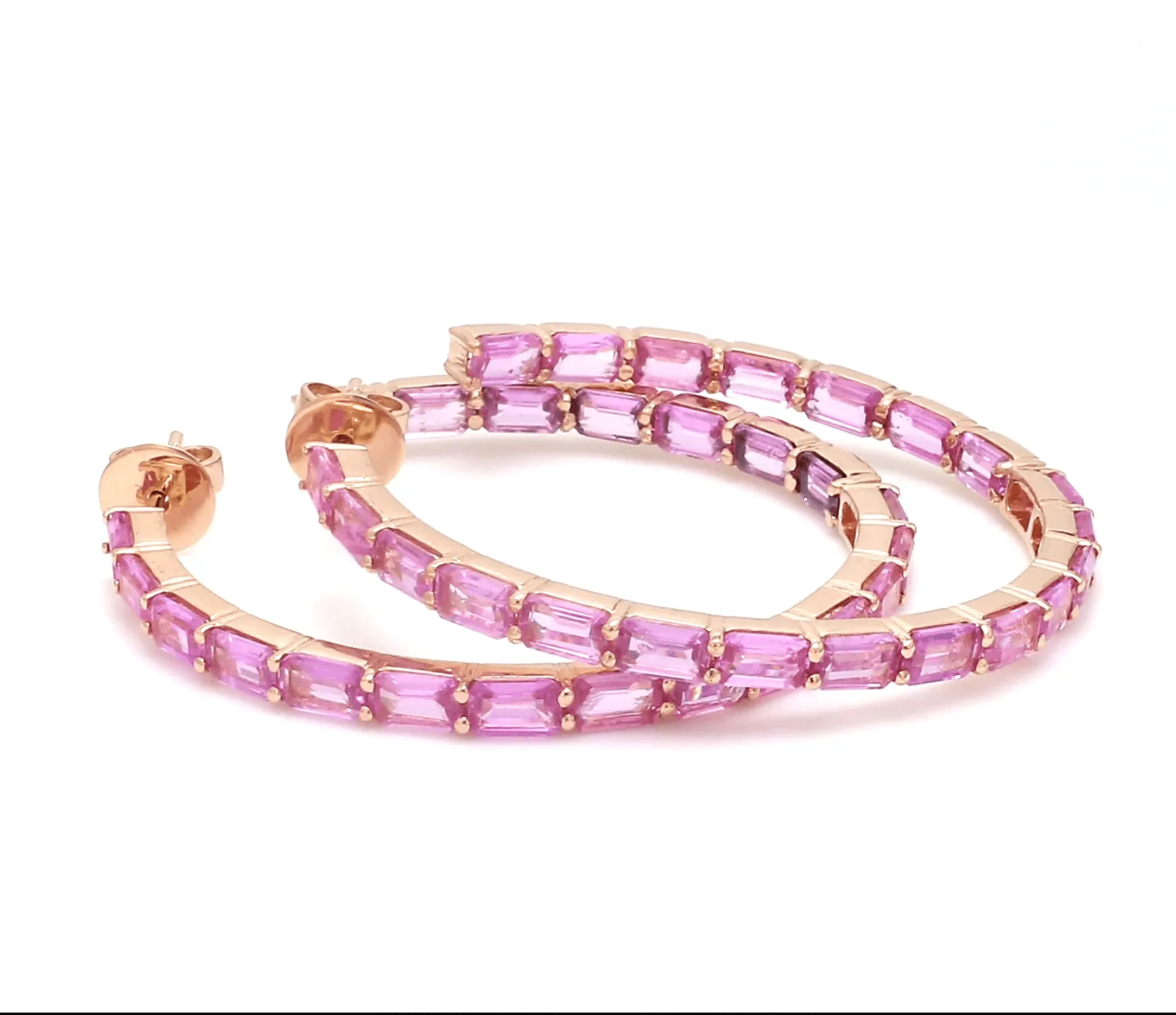 14K & 18K Gold Pink Sapphire Inside Outside Hoop Earrings