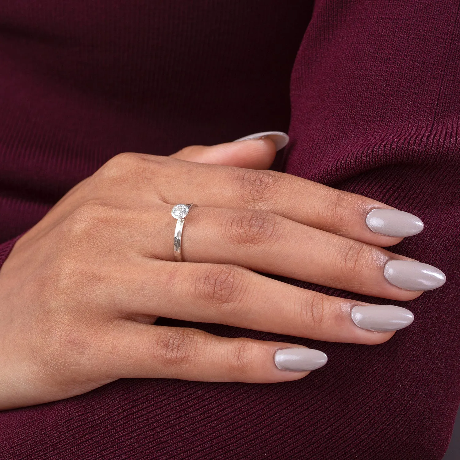 14k Hammered Narrative Ring with 3mm Diamond