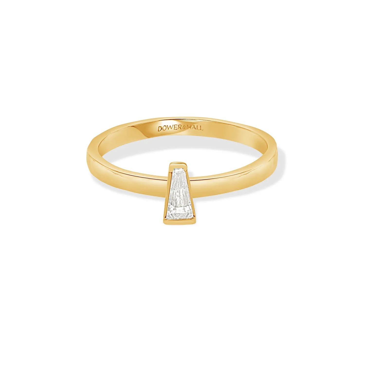 14k Hammered Narrative Ring with Tapered Baguette Diamond