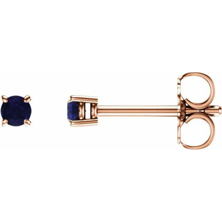 14K Rose 2.5 mm Natural Blue Sapphire Stud Earrings