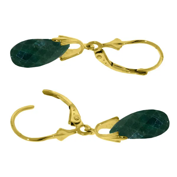 14K Solid Yellow Gold Leverback Earrings w/ Green Dyed Sapphires