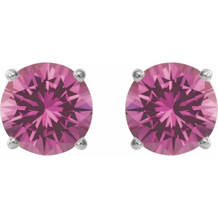 14K White 7 mm Lab-Grown Pink Sapphire Stud Earrings