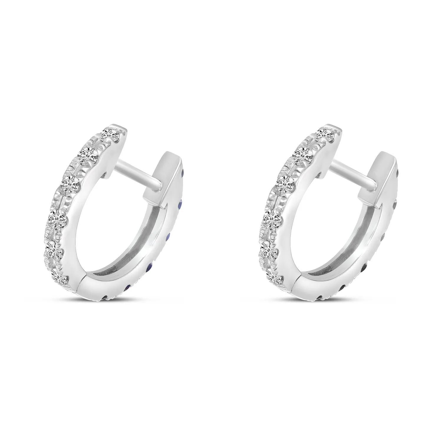 14K White Gold 0.12cttw. Diamond & 0.12cttw. Sapphire Reversible Huggie Hoop Earrings