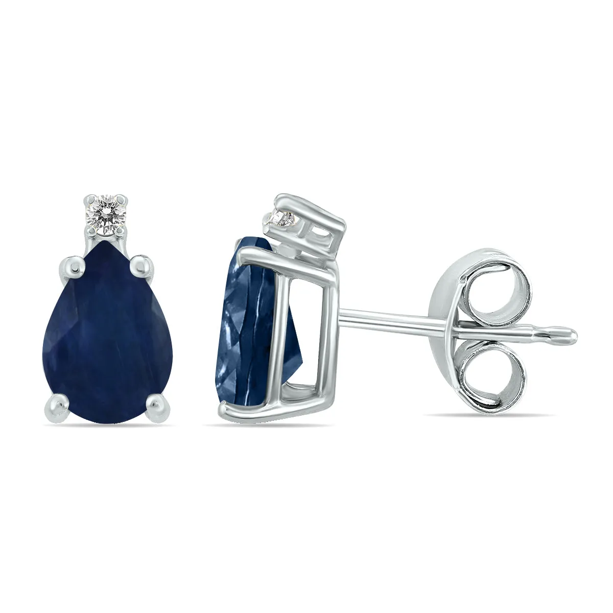 14K White Gold 5X3Mm Pear Sapphire And Diamond Earrings