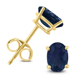 14K Yellow Gold 6X4Mm Oval Sapphire Earrings