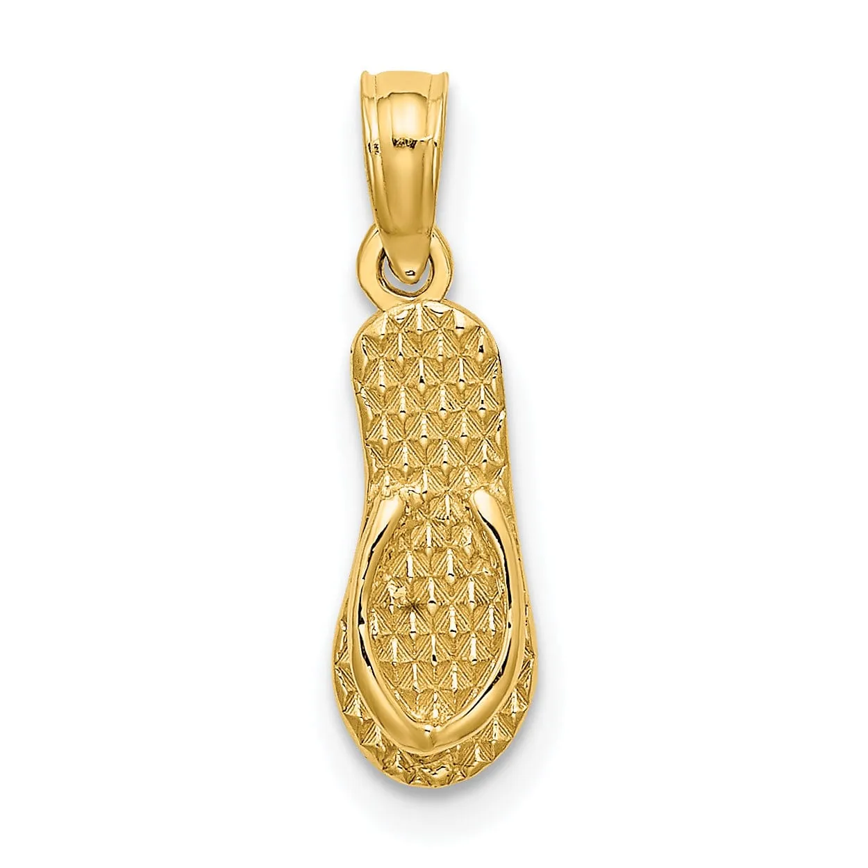 14K Yellow Gold Polished Textured Finish Reversible 3-Dimensional LBI (Long Beach Island) Single Flip-flop Sandle Charm Pendant