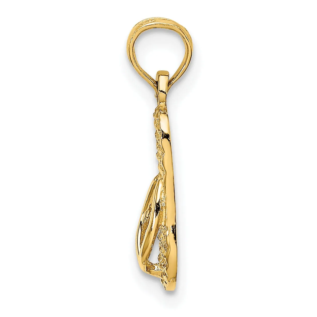 14K Yellow Gold Polished Textured Finish Reversible 3-Dimensional LBI (Long Beach Island) Single Flip-flop Sandle Charm Pendant