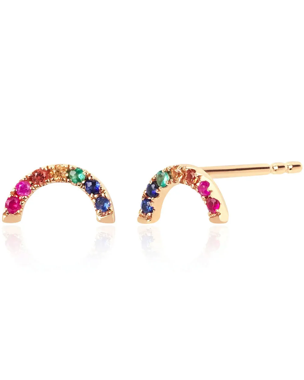 14k Yellow Gold Rainbow Stone Stud Earrings