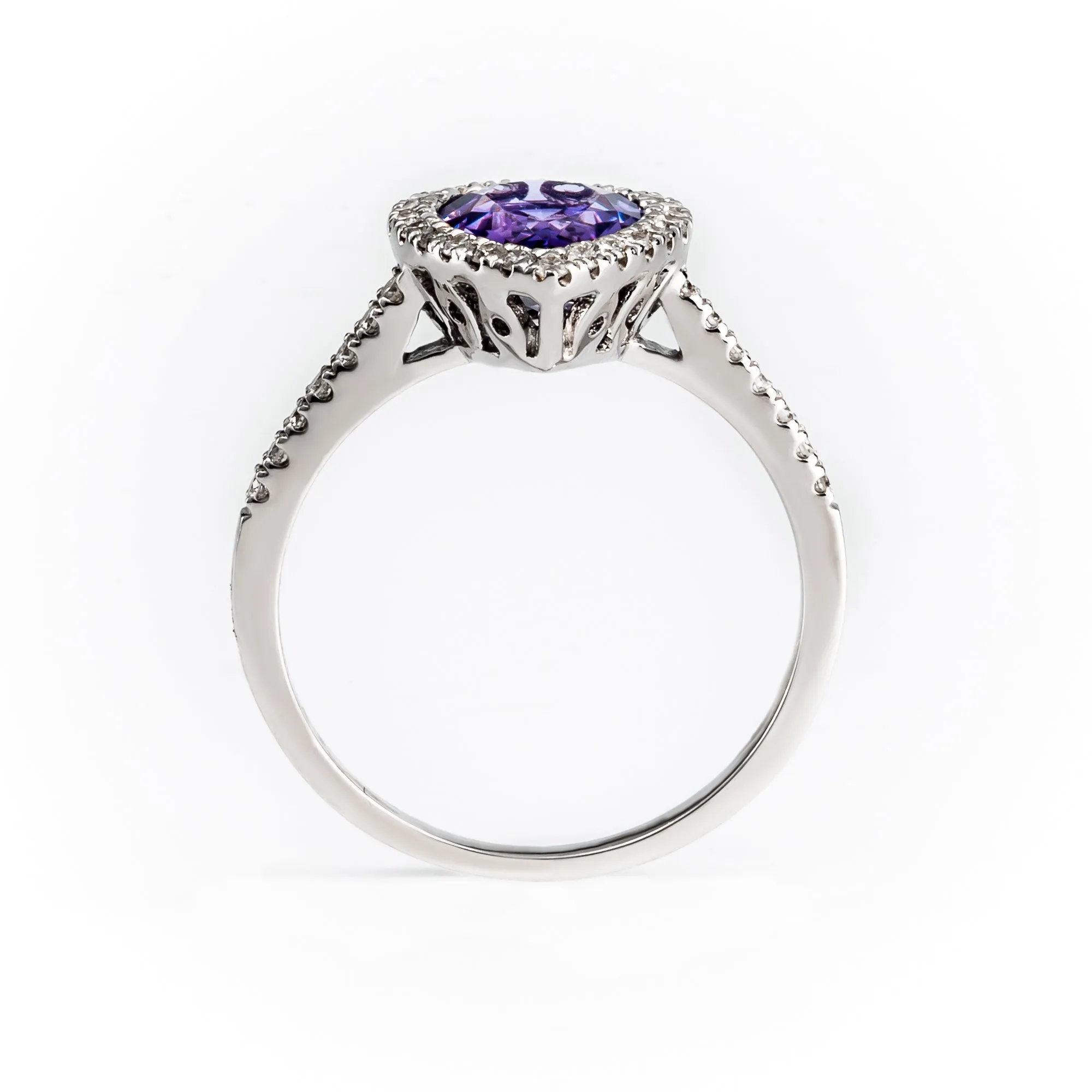 18K White Gold 1.30CT Amethyst and Diamond Engagement Ring - 20690755