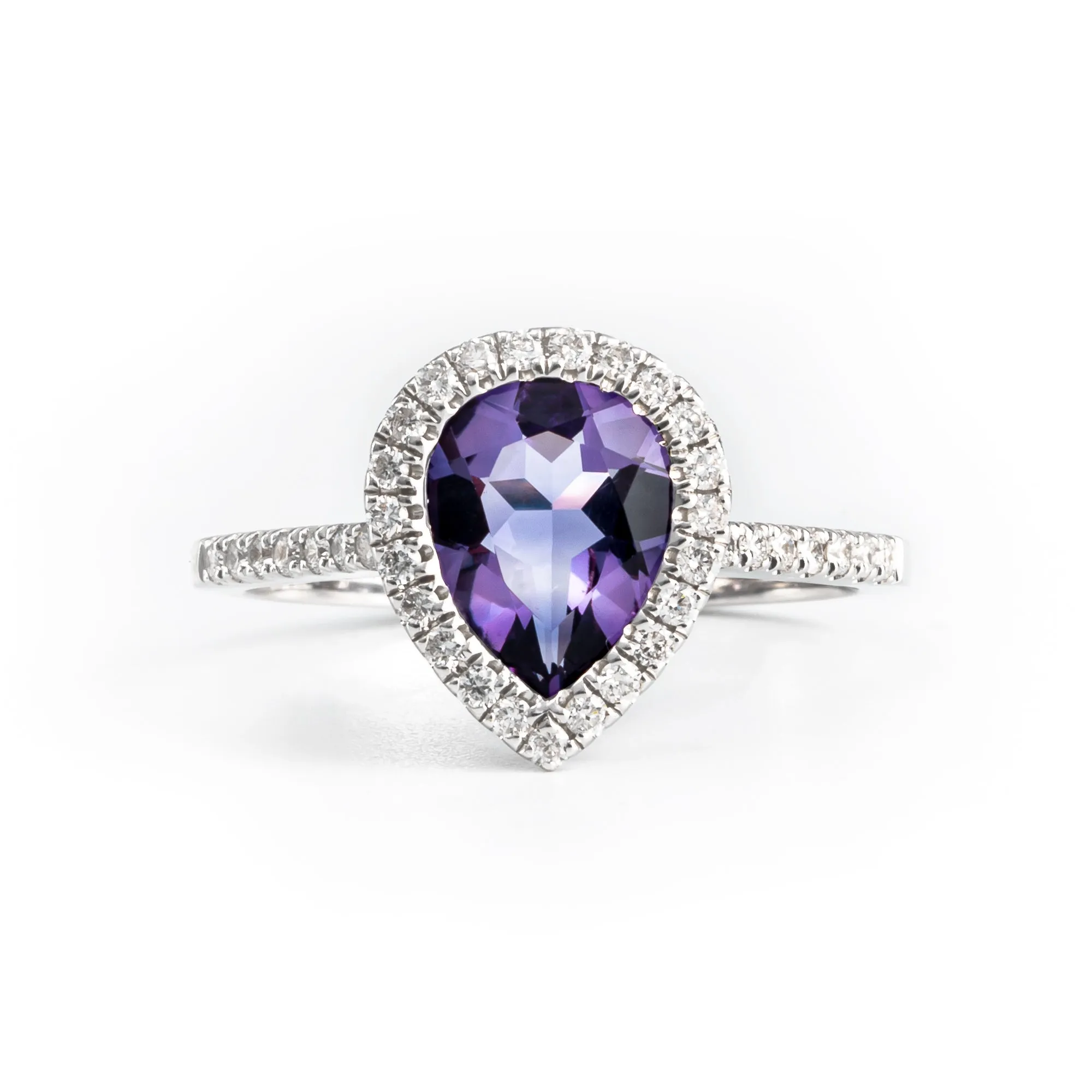 18K White Gold 1.30CT Amethyst and Diamond Engagement Ring - 20690755