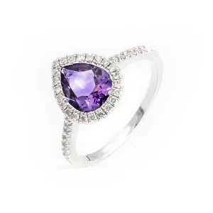 18K White Gold 1.30CT Amethyst and Diamond Engagement Ring - 20690755