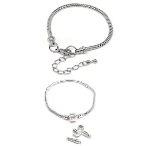 2 (Two) 6" Silver Tone Snake Chain Classic Bead Barrel Clasp  Starter Master Lobster Clasp Bracelet.