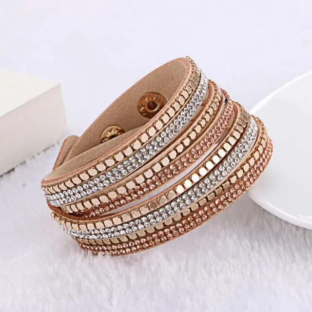 2015 Fashion Jewelry Crystal Bracelets &bangles For women  Rhinestone  Leather Bracelet Crystal Braclets