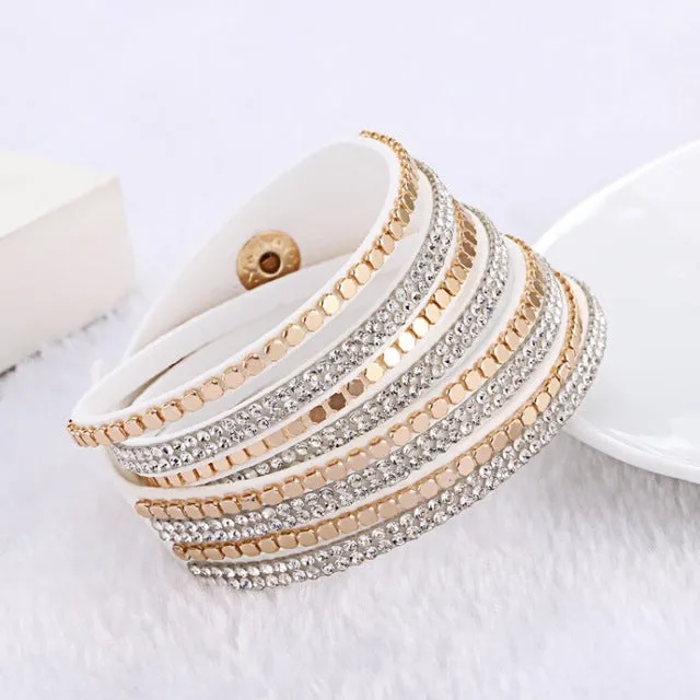 2015 Fashion Jewelry Crystal Bracelets &bangles For women  Rhinestone  Leather Bracelet Crystal Braclets