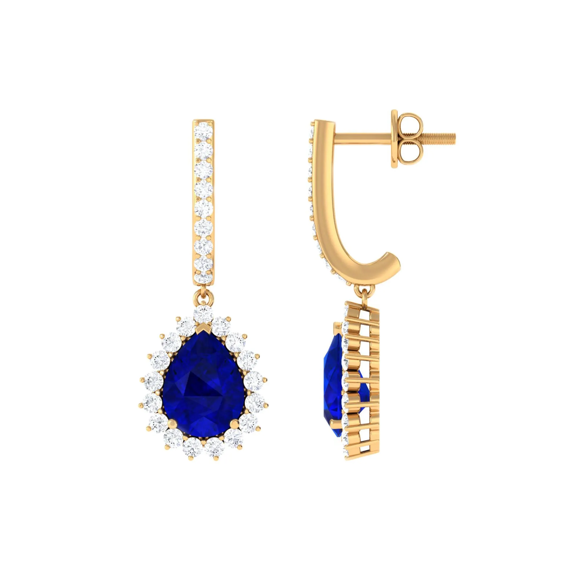 4.5 CT Created Blue Sapphire and Diamond Bridal Teardrop Earrings