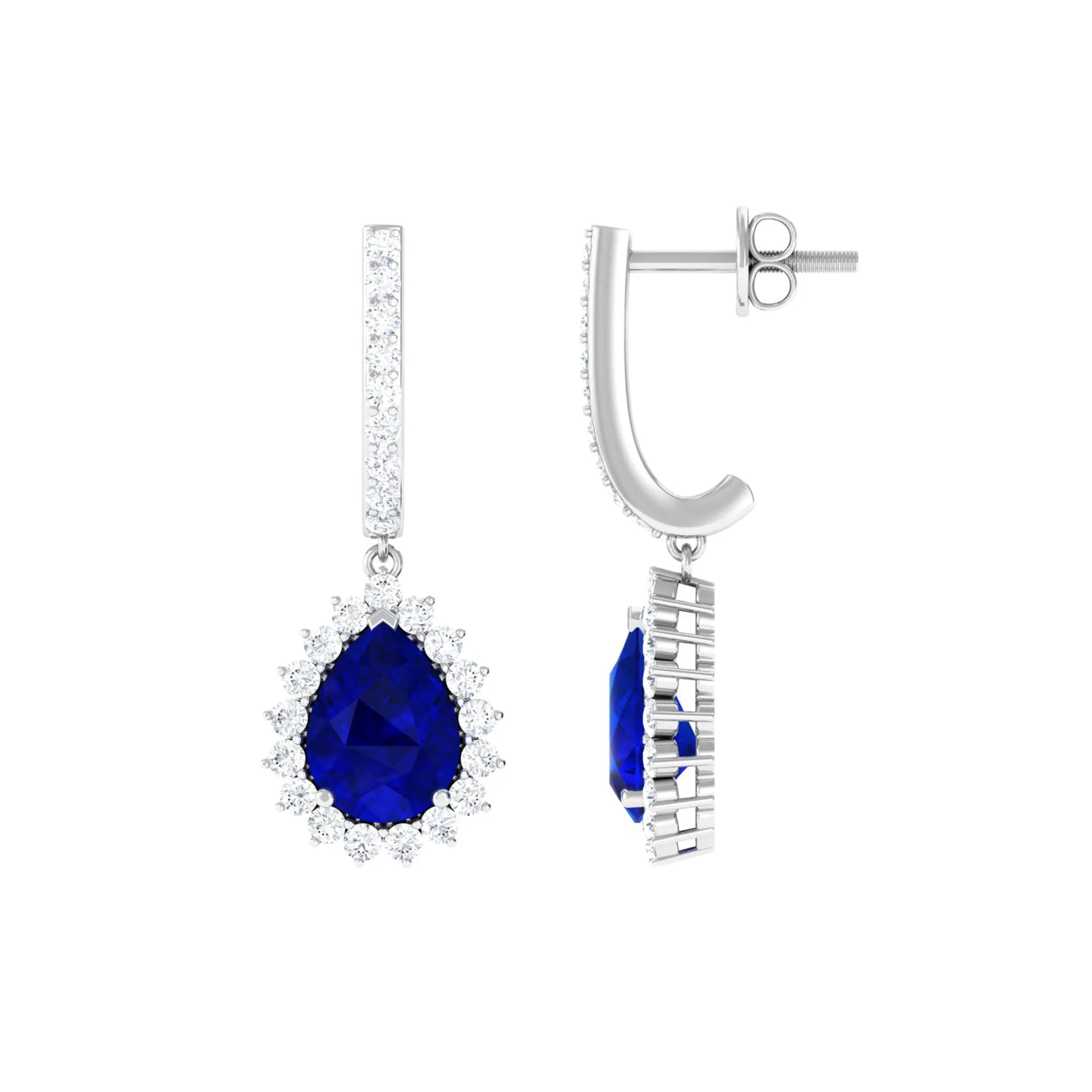 4.5 CT Created Blue Sapphire and Diamond Bridal Teardrop Earrings